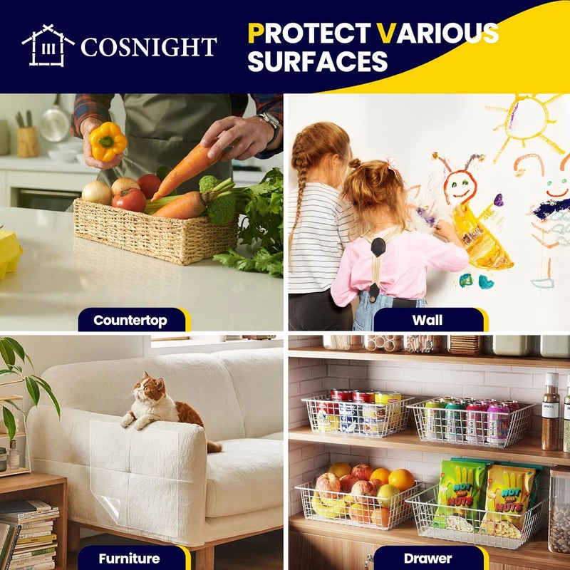 COSNIGHT Clear Contact Paper Peel and Stick for Wall Protector 23.6in x 20ft/Roll, Clear Wall and Kitchen Cabinets Protector from Furniture - Image 3